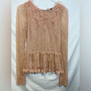 BCBG Maxazria Floral Pink Long Sleeve Blouse Size 4